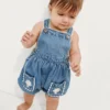 Salopette a palloncino in denim con tasche a bustina per neonati