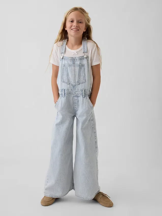 Salopette baggy a righe in denim per bambini