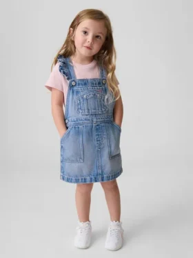 Salopette con gonna a balze in denim per neonato & bebè