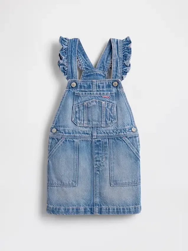 Salopette con gonna a balze in denim per neonato & bebè