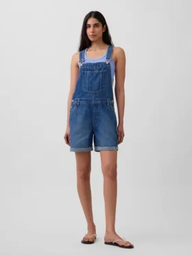 Salopette corta in denim ampio stile anni ’90