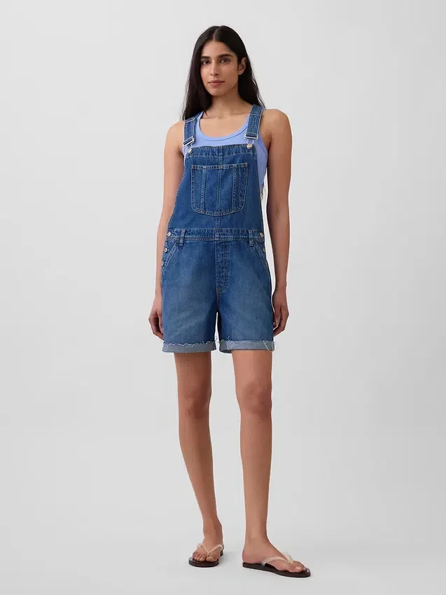 Salopette corta in denim ampio stile anni ’90