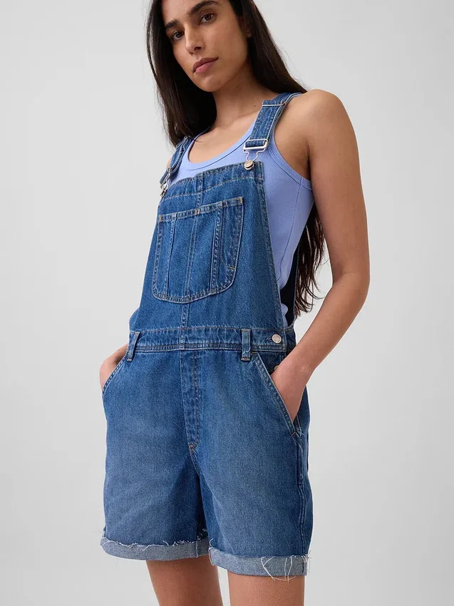 Salopette corta in denim ampio stile anni ’90