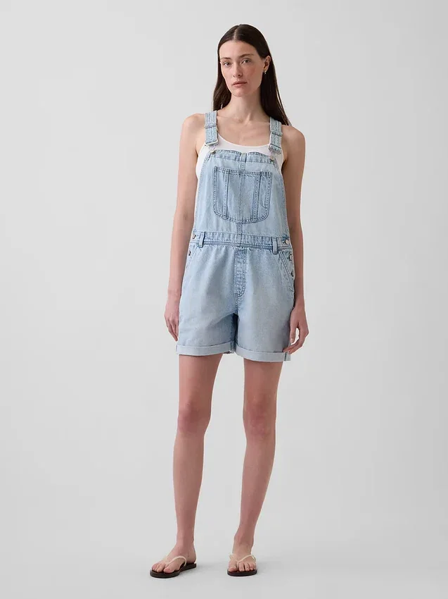 Salopette corta in denim ultra morbido