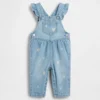 Salopette in denim con motivi floreali ricamati per neonati
