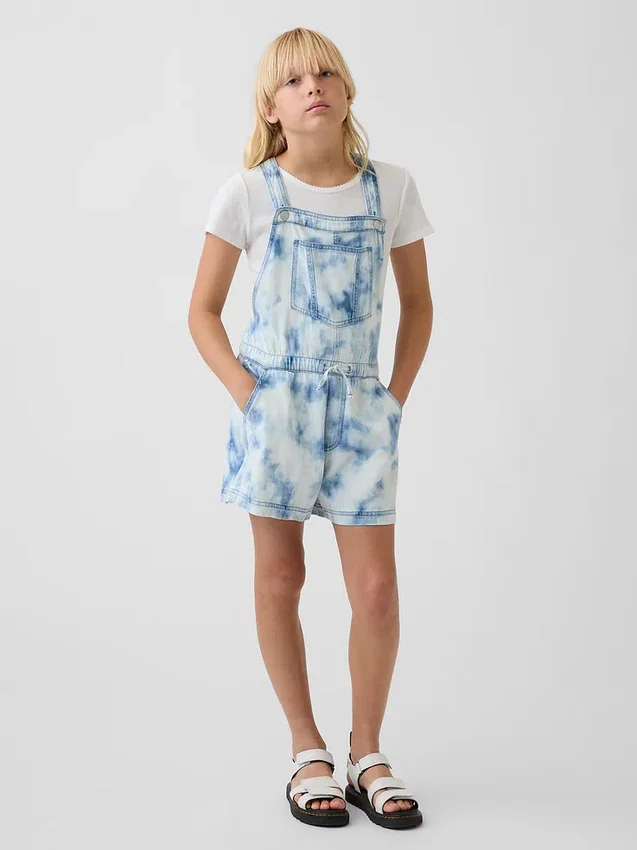 Salopette in denim tie-dye per bambini, dal taglio comodo