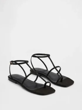 Sandali con cinturino a T in pelle scamosciata vegana