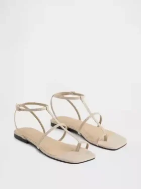 Sandali con cinturino a T in pelle scamosciata vegana
