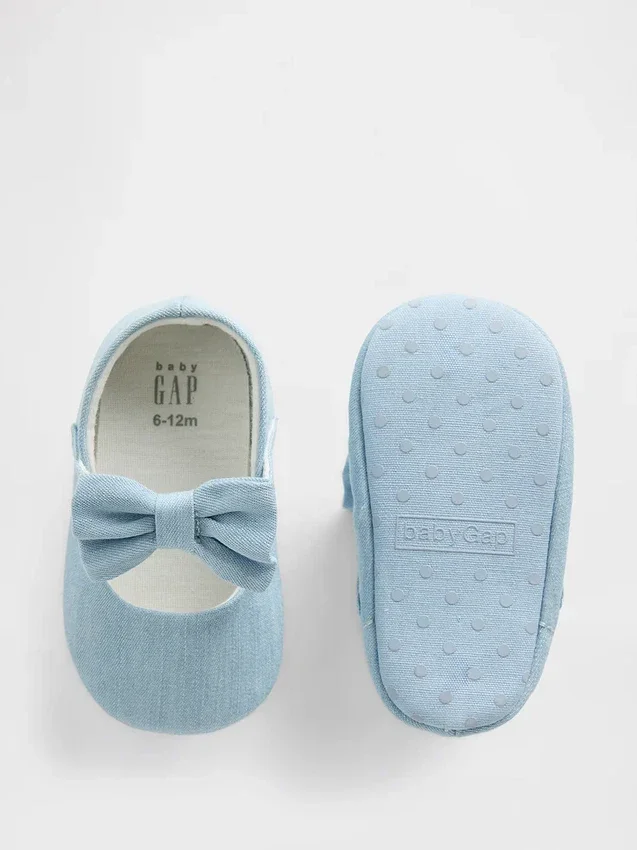 Scarpe Mary Jane in denim con fiocco per neonati
