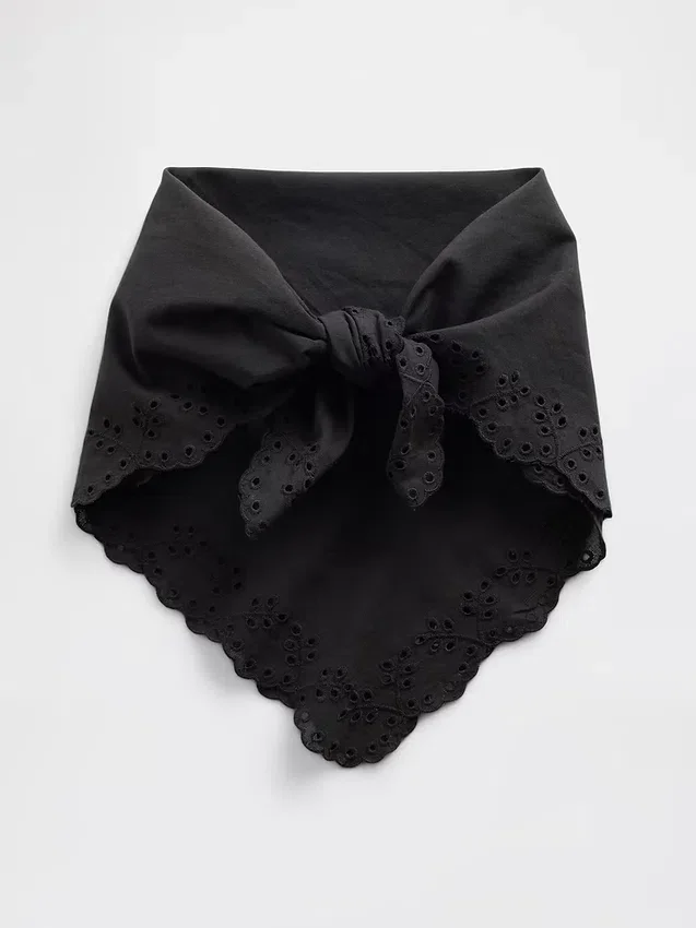 Sciarpa bandana in cotone al 100% con ricami a occhielli