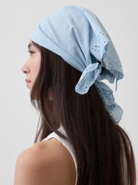 Sciarpa bandana in cotone al 100% con ricami a occhielli