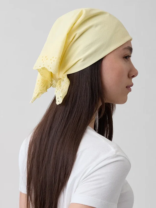 Sciarpa bandana in cotone al 100% con ricami a occhielli