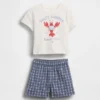 Set composto da T-shirt con stampa aragosta e pantaloncini a quadri