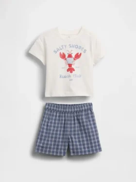 Set composto da T-shirt con stampa aragosta e pantaloncini a quadri