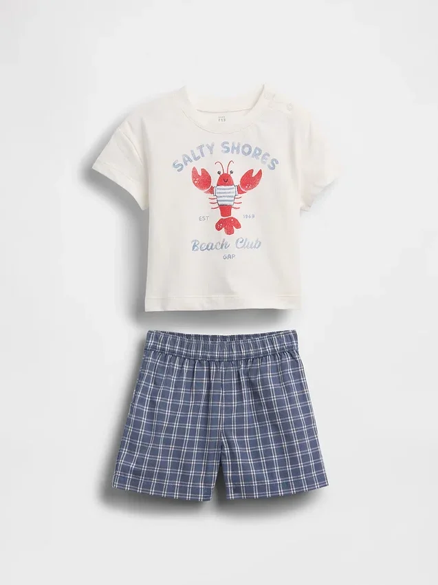Set composto da T-shirt con stampa aragosta e pantaloncini a quadri