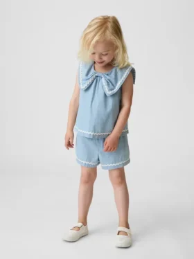 Set con fiocco in denim per neonato & bebè