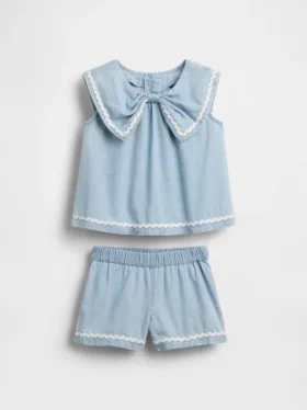 Set con fiocco in denim per neonato & bebè