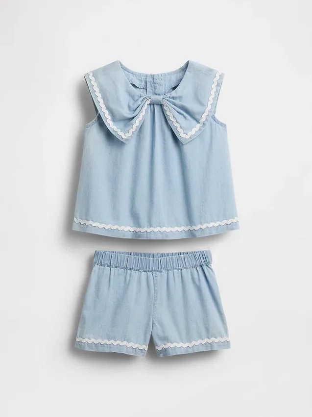 Set con fiocco in denim per neonato & bebè