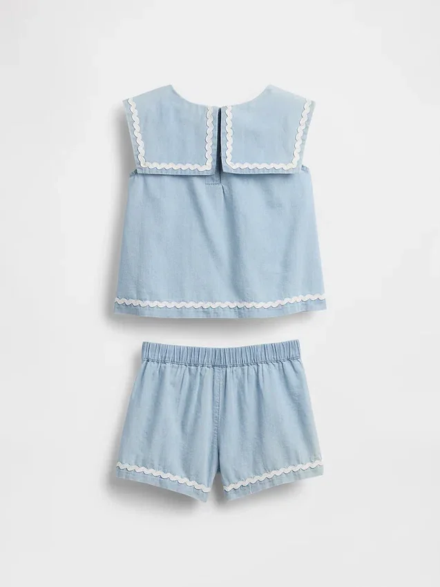 Set con fiocco in denim per neonato & bebè