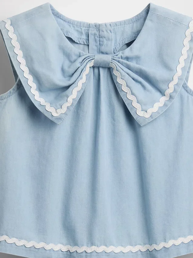 Set con fiocco in denim per neonato & bebè