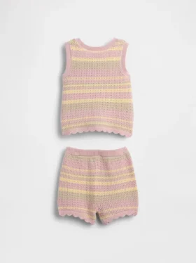 Set con gilet a righe all’uncinetto per neonati
