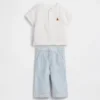 Set con maglietta Henley in garza di cotone per neonati