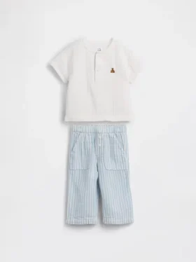 Set con maglietta Henley in garza di cotone per neonati