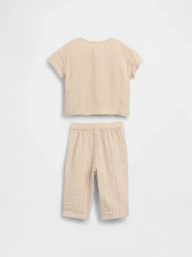 Set con maglietta Henley in garza di cotone per neonati