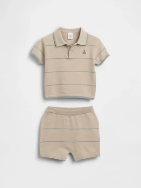 Set con maglione e pantaloncini a righe in stile polo per neonati