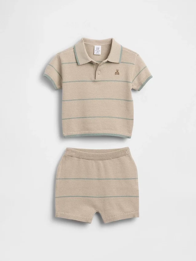 Set con maglione e pantaloncini a righe in stile polo per neonati