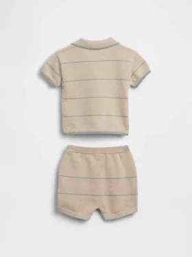 Set con maglione e pantaloncini a righe in stile polo per neonati