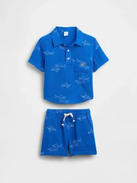Set con polo in garza di cotone per neonato & bebè