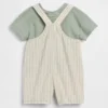 Set con salopette corta in misto lino e cotone per neonati