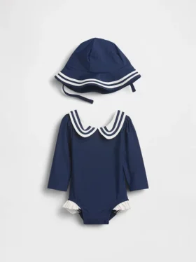 Set da bagno con maglia protettiva in stile marinaretto per neonati