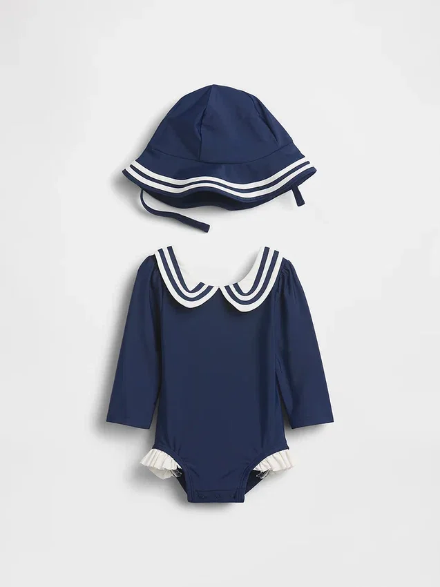Set da bagno con maglia protettiva in stile marinaretto per neonati