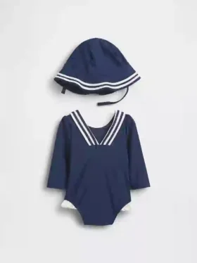 Set da bagno con maglia protettiva in stile marinaretto per neonati