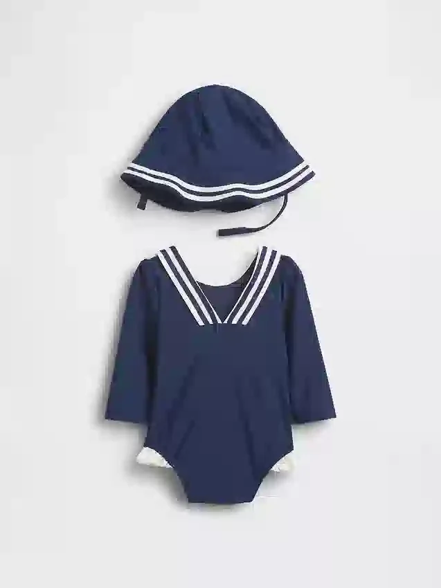Set da bagno con maglia protettiva in stile marinaretto per neonati