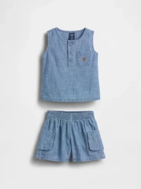 Set di abbigliamento in denim con taschine per neonati