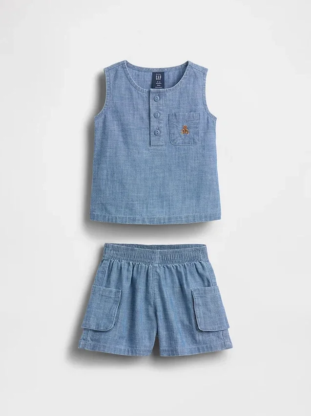 Set di abbigliamento in denim con taschine per neonati