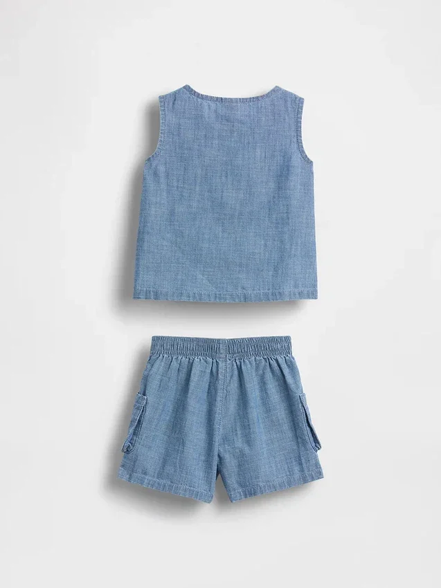 Set di abbigliamento in denim con taschine per neonati