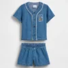 Set di abbigliamento in denim per neonati in stile varsity