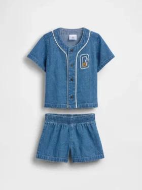Set di abbigliamento in denim per neonati in stile varsity