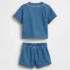 Set di abbigliamento in denim per neonati in stile varsity