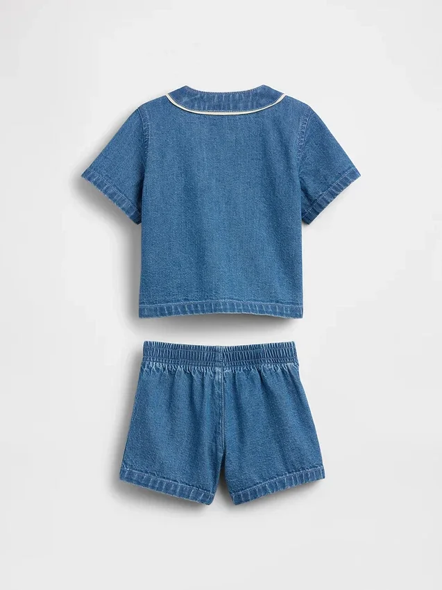 Set di abbigliamento in denim per neonati in stile varsity
