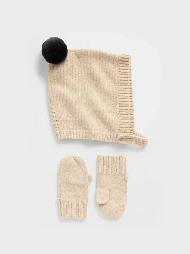 Set di cappello con pompon e guanti CashSoft per neonato & bebè