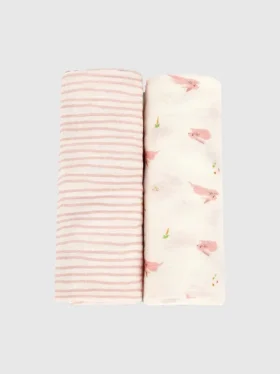 Set di fasce in bambù con coniglietto e onde rosa