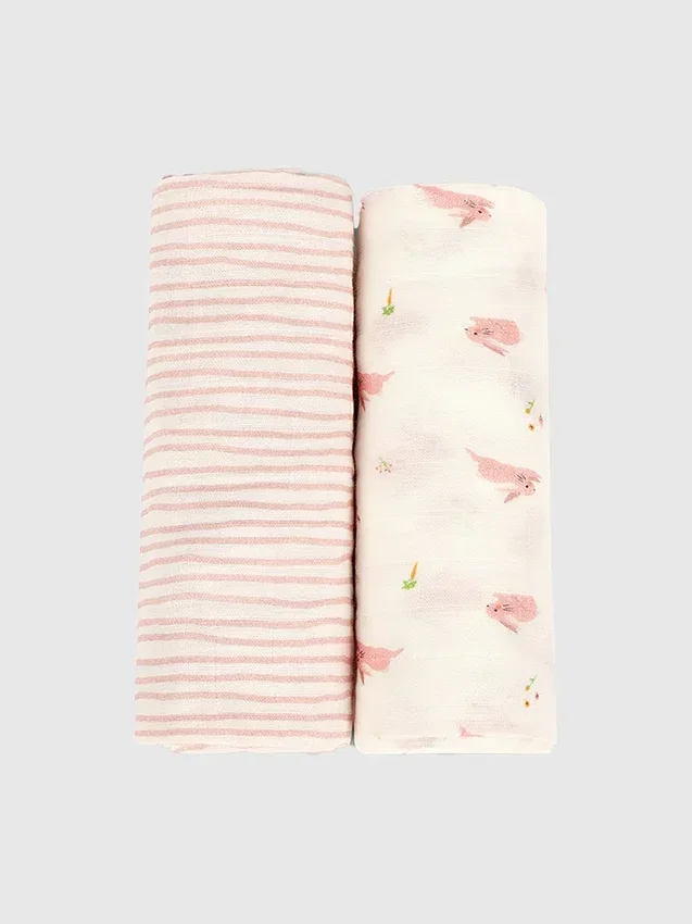 Set di fasce in bambù con coniglietto e onde rosa