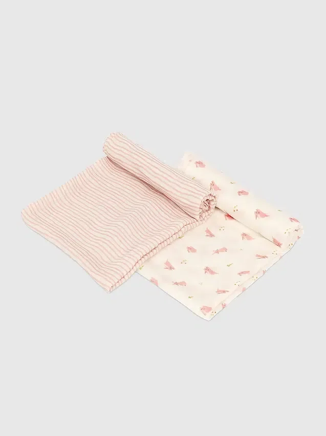 Set di fasce in bambù con coniglietto e onde rosa
