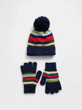 Set per bambini con cappello con pompon e guanti