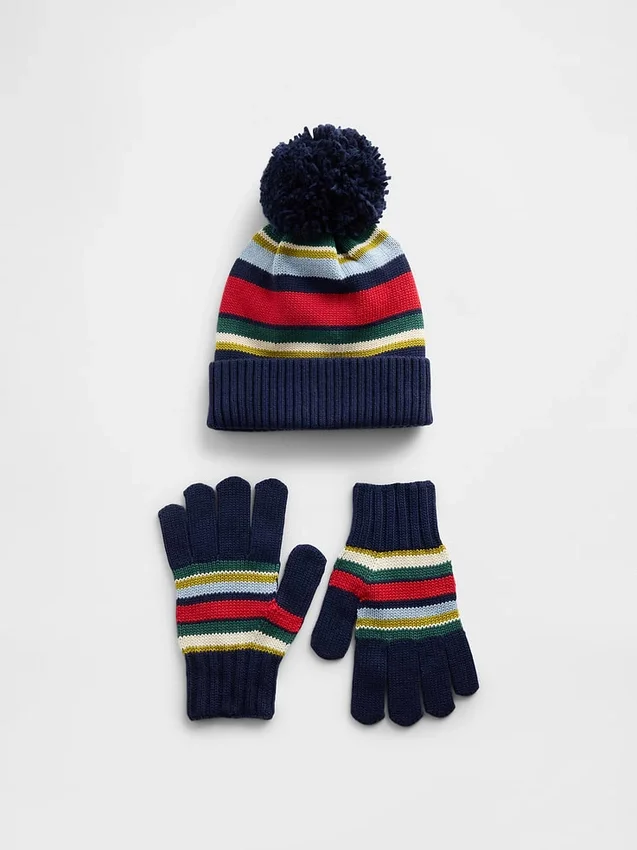 Set per bambini con cappello con pompon e guanti